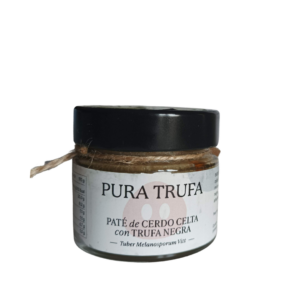 Paté de cerdo celta con trufa negra Tuber melanosporum elaborado de forma artesanal y sin aromas añadidos.