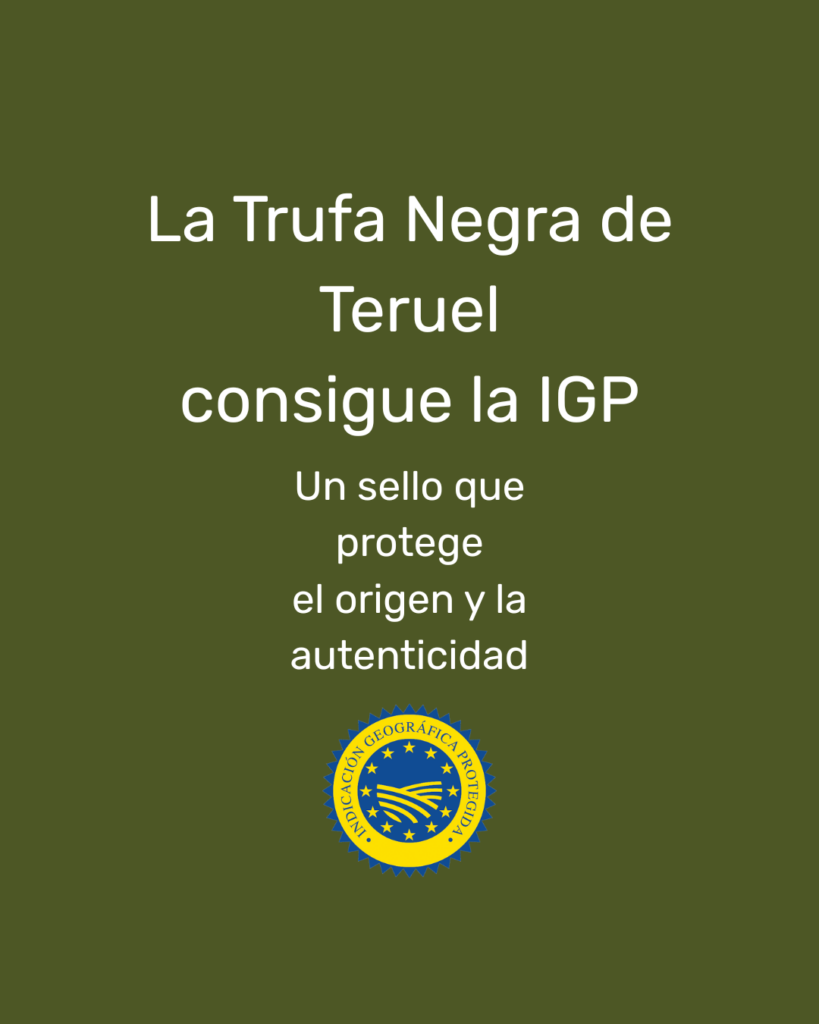 Sello oficial de la Indicación Geográfica Protegida (IGP) Trufa Negra de Teruel, primera trufa negra de Europa con este reconocimiento.